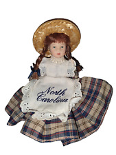Vintage Souvenir Bisque Porcelain North Carolina Posable Doll Plaid Dress 6.5"