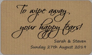 Imitation Kraft Happy Tears Tissue Labels Personalised Wedding Favour Stickers - Picture 1 of 1