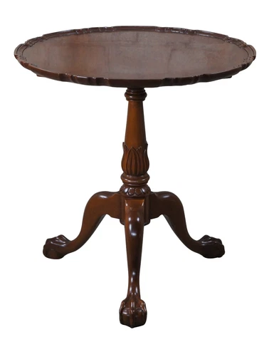 20th Century Chippendale Carved Mahogany Pie crust Tea Side Table Ball Claw Foot Cover