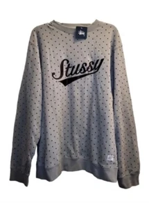 NWT Stussy Sweatshirt XXL Gray Polka Dots Crew Neck Casual Cotton Blend Adult - Picture 1 of 14
