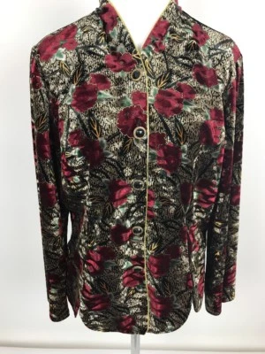 Blazer Dressbarn Aspecto Terciopelo Rosas Negro Brillante Ornamental Ornamentado 14W Foto 1 de 4