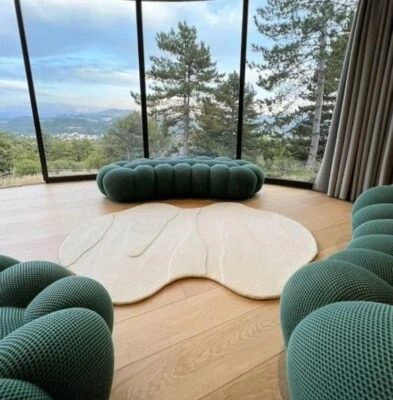 Irregular Shape Tufted Wool Rug, Cream-White, Custom Hand-Tufted Area Rug - Image 1 of 4