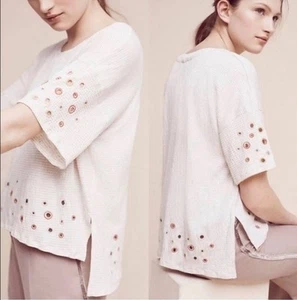 Anthropologie Postmark Damen Cutout Top Leinenmischung hoher niedriger Saum Größe M - Bild 1 von 12