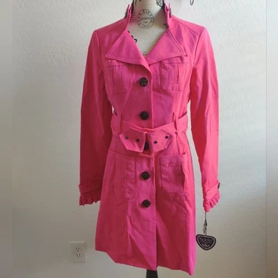 🆕 Gabardina larga Blanc Noir Barbie Magenta Rosa Caliente Declaración mezcla de algodón_Mediana Foto 1 de 4