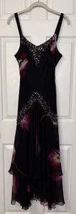 Midnight Velvet Dress Sz M Black Floral Sequins Hankerchief Hem 90’s Fairy VTG - Picture 1 of 11