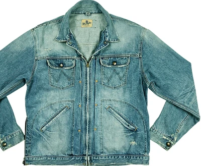 HOT UNISEX WRANGLER @ COWBOY DISTRESS SANFORIZED 6 DOTS JACKET Jeans XL (*Fit M) - Image 1 of 4