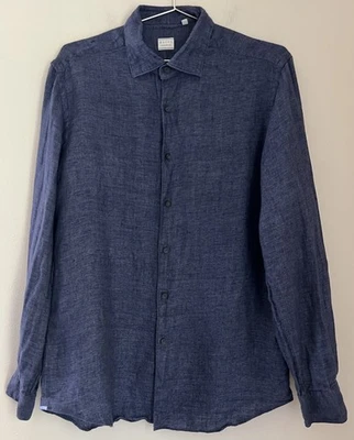 Xacus Italy Evolution Fit 100% Linen Button Shirt Men’s M Blue Classic Long Slev - Image 1 of 4