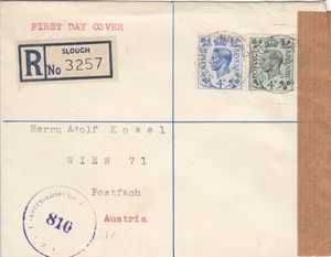 1950 Einschreiben Ersttagsbrief - Slough nach Wien, Österreich, Österreichischer Briefmarkenverein - Bild 1 von 2
