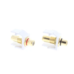 Pair Leviton 40830-W White Quickport RCA Jacks Gold Audio w/Black & Red Stripe - Picture 1 of 6
