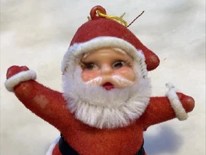 Vintage Weihnachtsmann beflockt Blasform Weihnachten Urlaub Ornament winkend rot - Bild 1 von 7