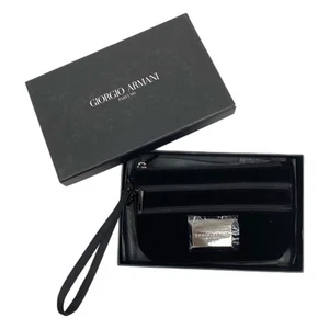 Giorgio Armani Black Zip Velvet Wristlet | New With Tags - Picture 1 of 9