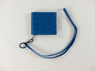 BOTTEGA VENETA Cartera Azul Intrecciato Tejido Cuero Cremallera Alrededor Con Correa Foto 1 de 4