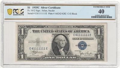 $1 S.C. Blue Seal ~1935C ~ PCGS XF ~ Fancy Serial #C 6  1  1  1  1  1  1  1 E - Image 1 of 4