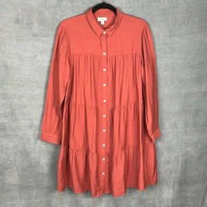 J Jill Dress Womens Medium Petite Pink Button Front Tiered Long Sleeve Cottage - Picture 1 of 11