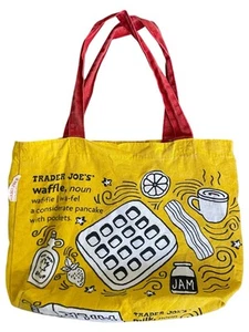 Trader Joes Tote Bag Shopper Reusable Waffle Toast Yellow 17x13x3.5” - Picture 1 of 3