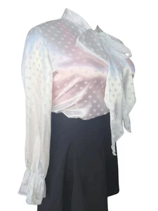 White Jacquard Satin Polka Dot Pussybow Blouse. 46"/48" bust. New Size 20/22. - Picture 1 of 5