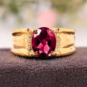 Pink Tourmuline Silver Mens Ring, 925 Sterling Silver, Men Ring, Hand Made Ring - Picture 1 of 6