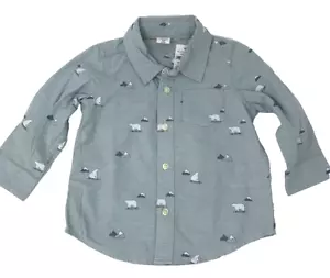 NWT Baby Gap Boys 12-18 Months Blue Gray Polar Bear Skiing Printed Shirt - Picture 1 of 8
