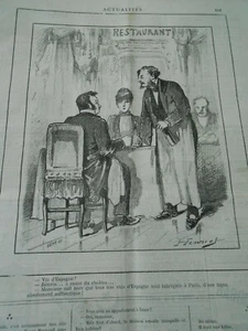 Caricature 1885 - Restaurant Vin d'Espagne jamais à cause du Choléra - Foto 1 di 1