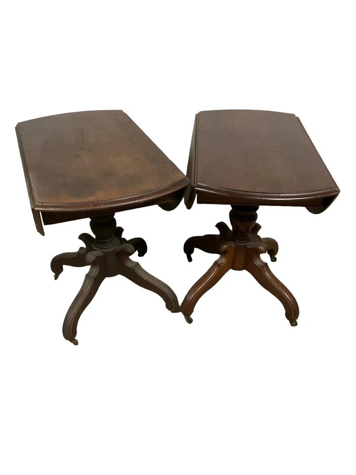 par de mesas auxiliares antiguas victorianas de nogal macizo de la década de 1880 soporte de costura de trabajo Foto 1 de 4