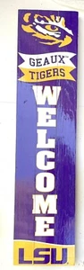 LSU Tigers Leaner Fan Wood Welcome Sign 47x12” NCAA By Evergreen NCAA Football - Picture 1 of 8