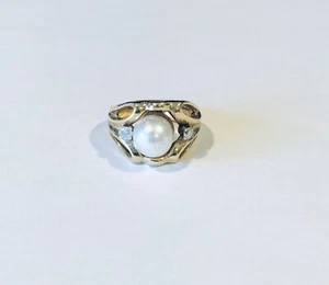 Vintage 14 Kt Gelbgold Perlen Diamant Ring, Ringgröße 5,75 - Bild 1 von 5