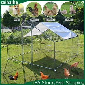 10x10ft Walk-in Chicken Coop Hen Run House Outdoor Farm Pet Poultry Cage w/Cover - Picture 1 of 11