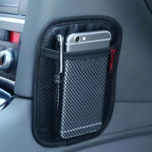 1x Car Storage Net Bag Black Leather Pocket Seat Organizer Bag Phone Holder - Bild 1 von 7