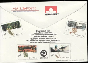 Sc#1283-83 - 1990 Petro Canada Majestic Forest corner block envelope contents    - Picture 1 of 4