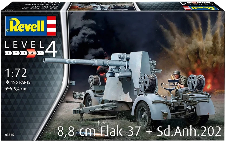 REVELL 1:72 KIT CANNONE CONTRAEREI 8,8 cm FLAK 37 + RIMORCHIO Sd.Anh.202 03325 - Immagine 1 di 1