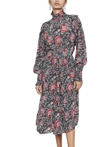 Isabel Etoile Marant Silk Yandra Floral Mock Neck Midi Dress Sz 38/ 6US Classic - Picture 1 of 21