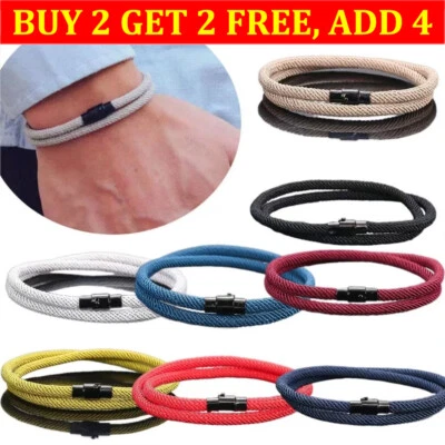 Novel Minimalist Mens Milan Rope Bracelet Double Layer Survival Bracelets Chain - Image 1 of 4