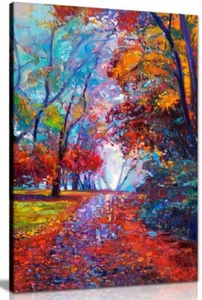 Abstract Contemporary Painting Autumn Forest Canvas Wall Art Picture Print - Afbeelding 1 van 5