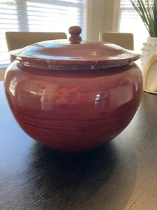 Red Bamboo Lacquerware *LARGE* Ginger Jar w Lid - 9” x 10” - Picture 1 of 4