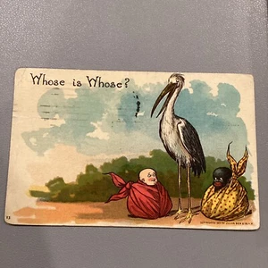 1907 “who’s Is Whose?” Stork With 2 Babies Postcard - Picture 1 of 6