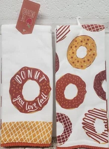 2 ASCIUGAMANI DA CUCINA STAMPATI IN COTONE (15"x25") DONUTS, YOU LOVE FALL, THE ORACHRD, BL - Foto 1 di 15
