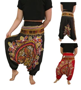 Boho Harem Pants Yoga Cuffed Hippie Hippy Gypsy Bohemian Colourful Elastic Fun - Bild 1 von 3