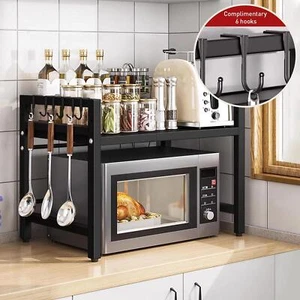 1pc Expandable Microwave Shelf Organizer Countertop Tableware Storage Rust Proof - Picture 1 of 6