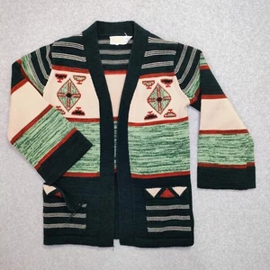 Vintage 70er Strickjacke Pullover Damen Medium Southwest Hippie Grün Rost Taiwan Boho - Bild 1 von 8
