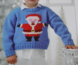 (56) Knitting Pattern - Children's DK Santa Father Christmas Sweater 20" - 30" - Picture 1 of 2