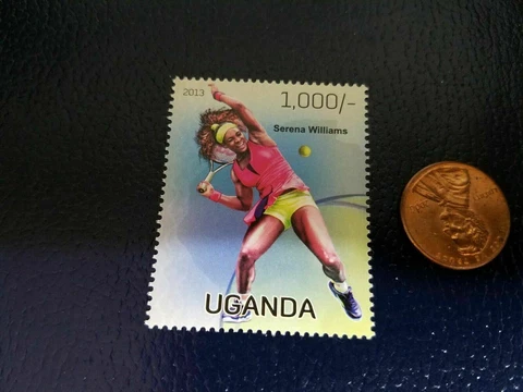 Serena Williams Tennis Star Big Swing Olympics 2013 Uganda Perforated Stamp Cover