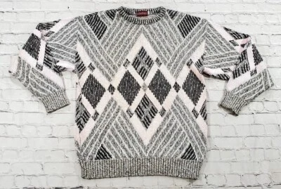 Bachrach MENS SIZE M Made in USA Vintage Knit Gray Pink Black Pullover Sweater — 第 1/4 张图片