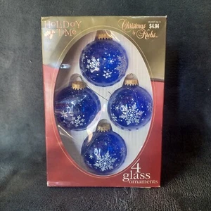 Vintage Krebs Set 4 Glass Snowflakes Christmas Ornaments Glitter Blue - Picture 1 of 5