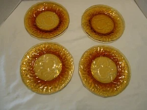 Vintage MCM Glass Morgantown Driftwood Crinkle Amber Salad 4-Plates 8.5”W  1960s - Picture 1 of 6