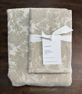 POTTERY BARN SORREL TOILE JACQUARED QUEEN DUVET COVER & 1 STANDARD SHAM ~ FLAX - Picture 1 of 12