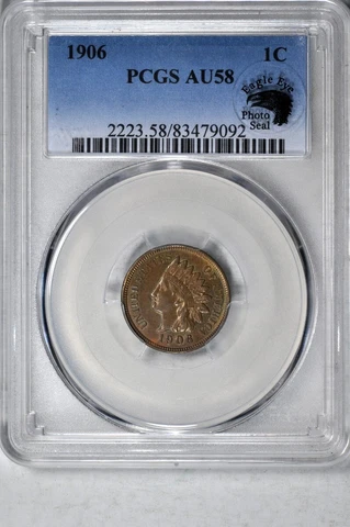 1906 1C Indian Cent - Type 3 Bronze PCGS AU58BN (EAGLE EYE) Cover