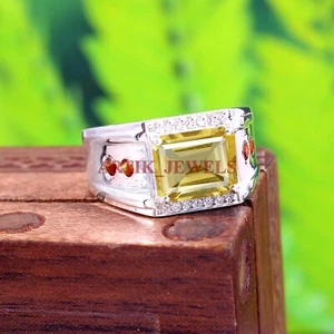Anillo de plata de ley 925 con cuarzo limón natural y piedras preciosas de citrino #5258 para hombre - Imagen 1 de 4