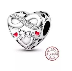 đ Charm Herz AnhĂ€nger "Mutter&Tochter" 925 Silber passend fĂŒr Pandora Armband - Bild 1 von 1