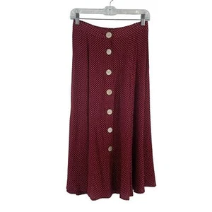 VTG Casual Corner Red Polkadot Button Down A-Line Midi Skirt Women’s M Preowned - Picture 1 of 5