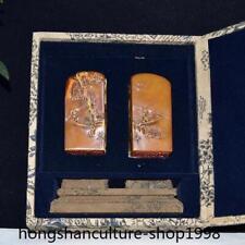 3'' Chinese Ancient Tianhuang Shoushan Stone landscape boatman statue seal Stamp
